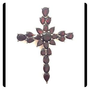 Lg garnet sterling silver cross pendant Jan stone